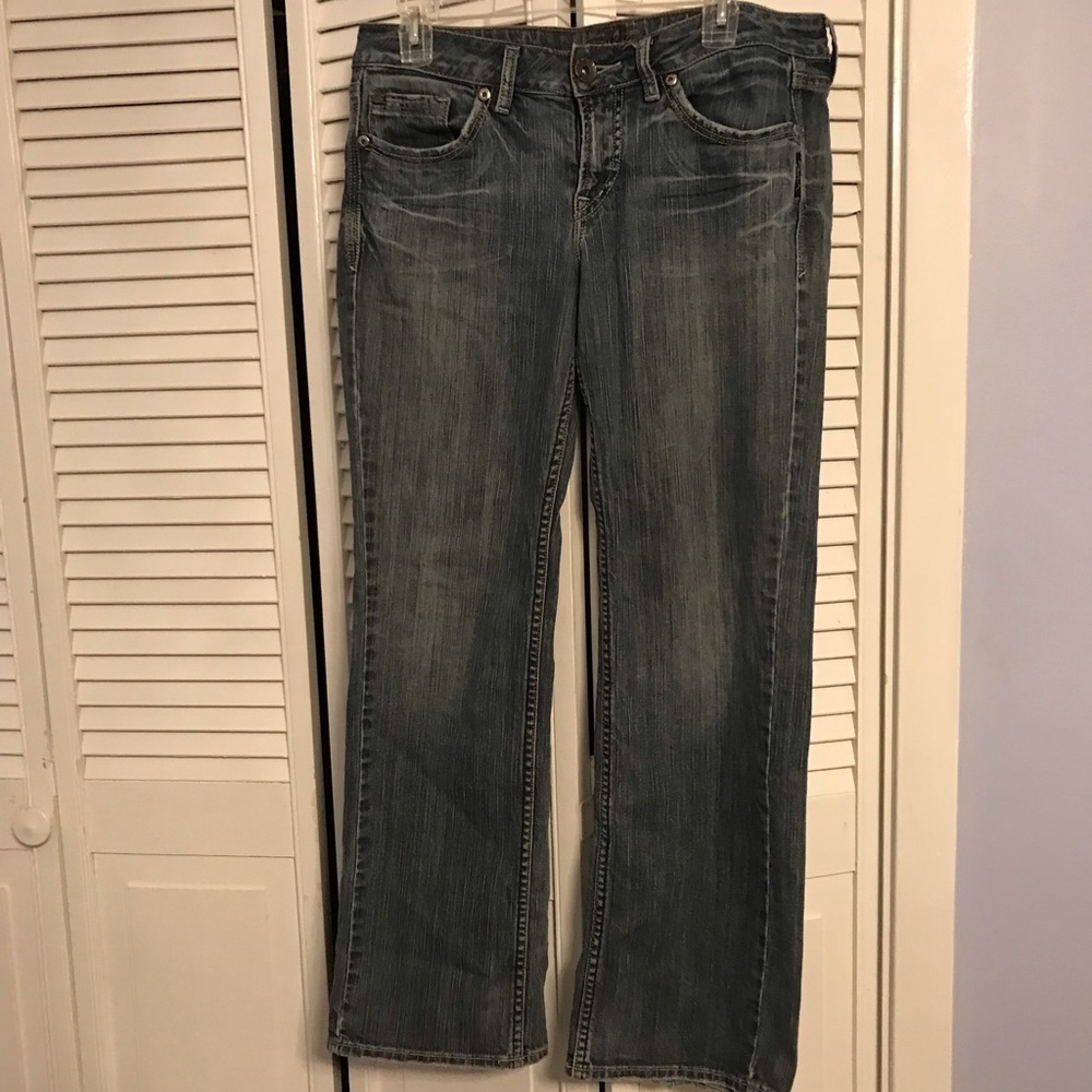 Women’s Silver Lexi Jeans, Size  32, boot cut, fraying on hem